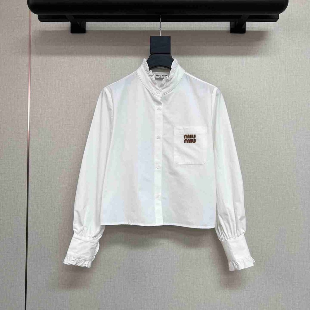 Miu Miu White Blouse with Logo Detail